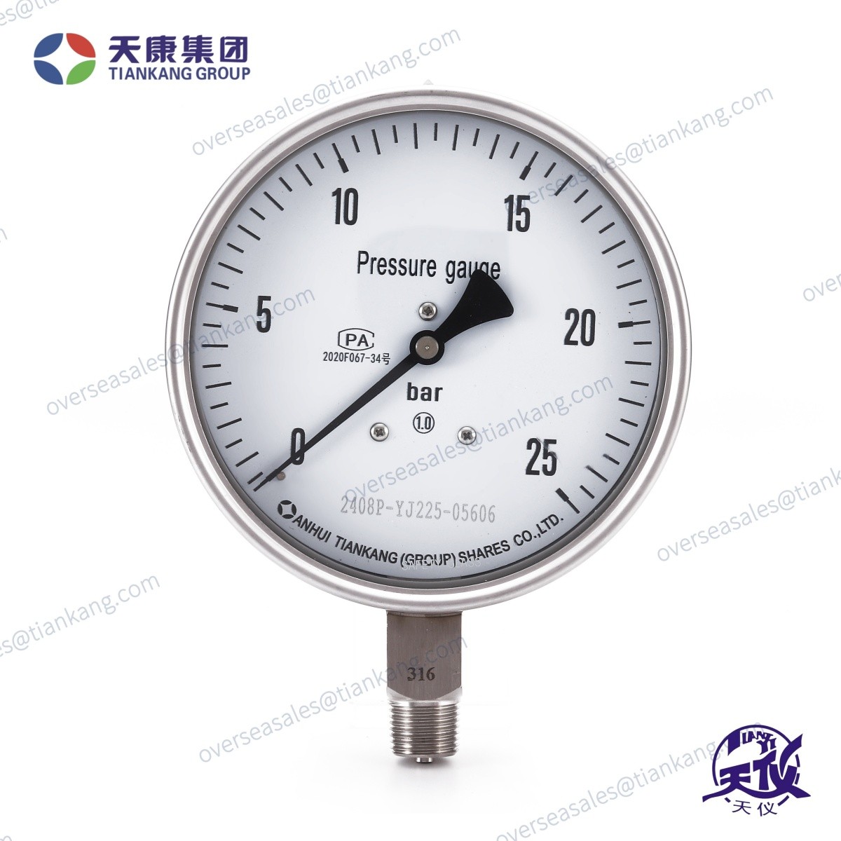 Tiankang Stainless Steel Threaded Direct-mount Pressure Gauge - tiankanginternational